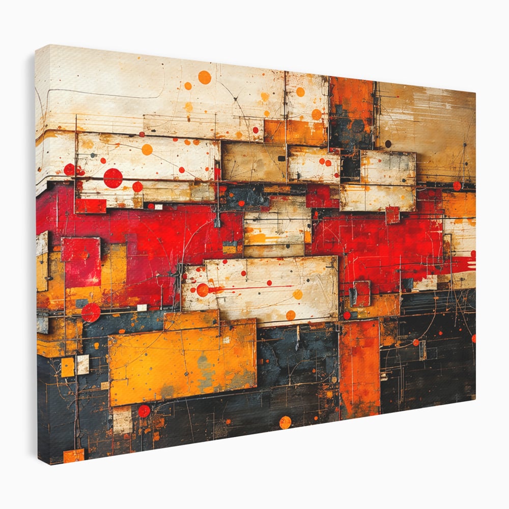 Tablou canvas cu tablou canvas abstract geometric rosu, fara rama, pe sasiu de lemn